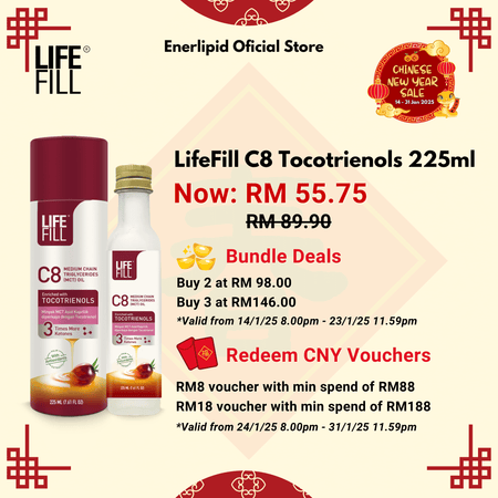 LifeFill C8 Tocotrienols | 3x more ketones | Contains Anti-oxidant properties | Fat burning fuel | Suitable for Keto Diet | Free Shipping