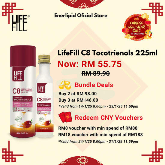 LifeFill C8 Tocotrienols | 3x more ketones | Contains Anti-oxidant properties | Fat burning fuel | Suitable for Keto Diet | Free Shipping