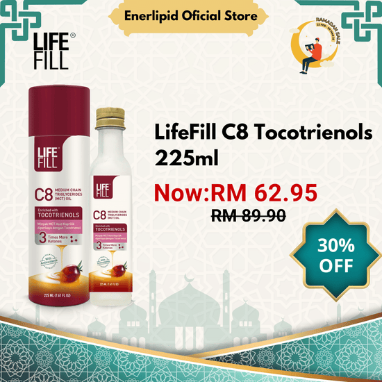 LifeFill C8 Tocotrienols | 3x more ketones | Contains Anti-oxidant properties | Fat burning fuel | Suitable for Keto Diet | Free Shipping